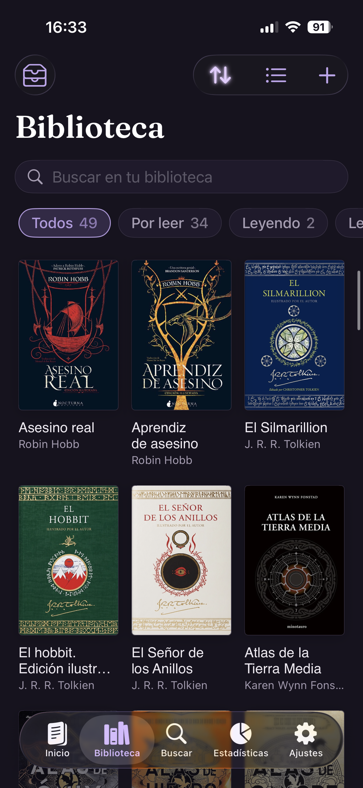 La biblioteca de Lectu: una rejilla de portadas con su progreso