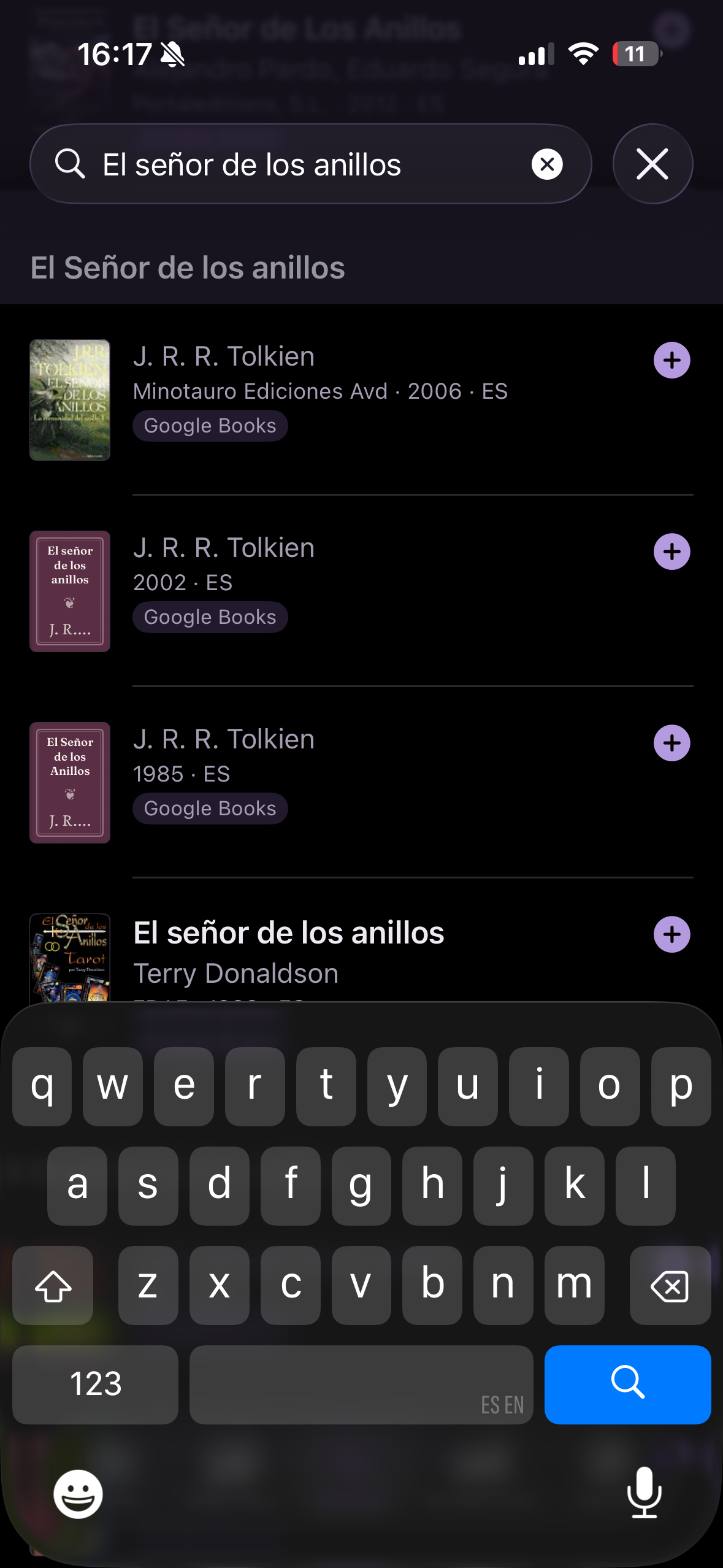 Resultados de búsqueda con varias ediciones